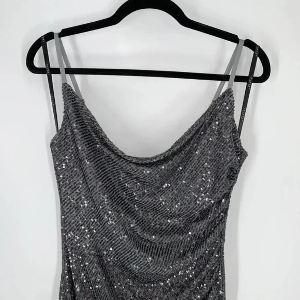 LAUNDRY by Shelli Segal Sequin Cowl Neck Slip Midi Dress in Gunmetal - Picture 5 of 12